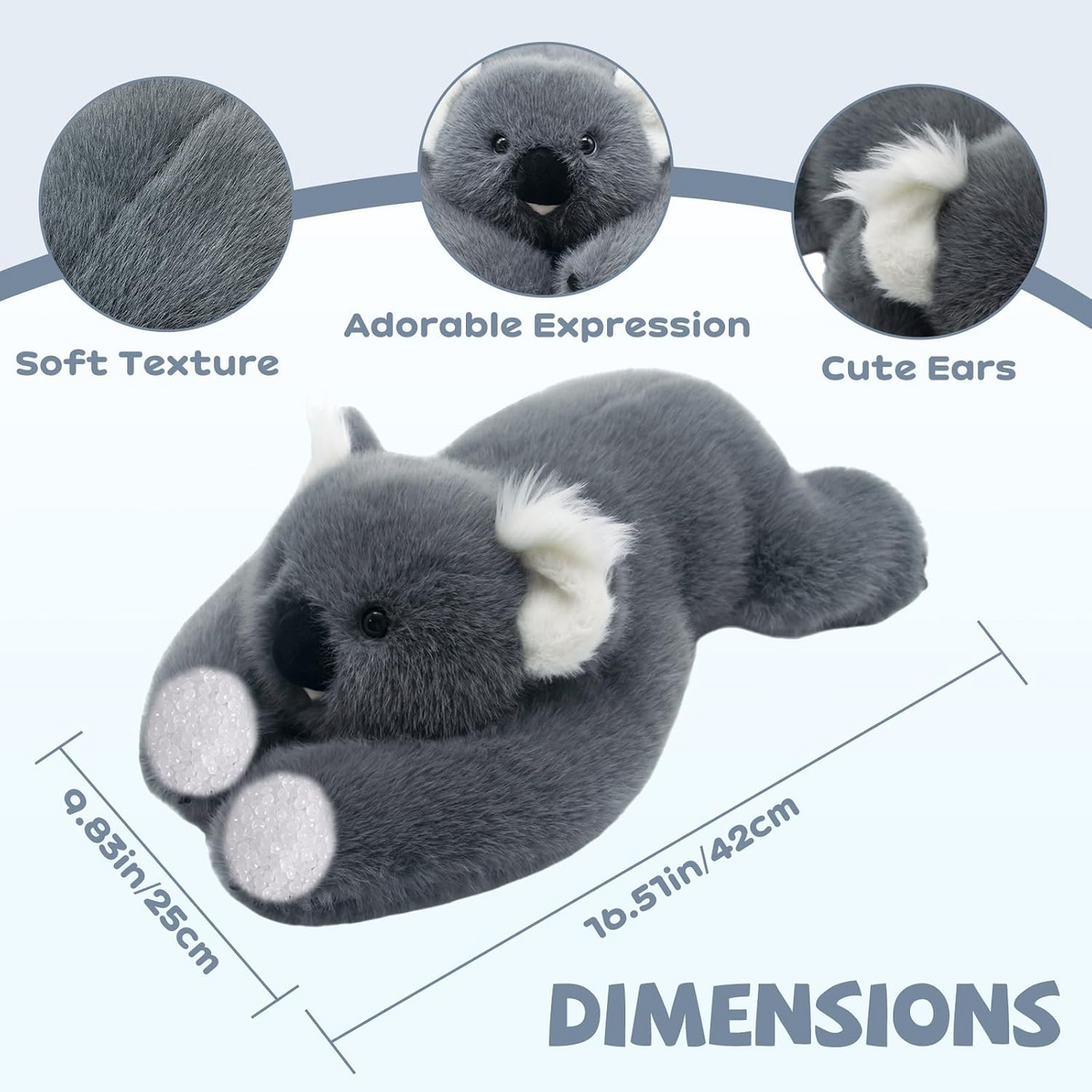 Pluszowa koala do przytulania 43 cm, 0,41 kg – szara