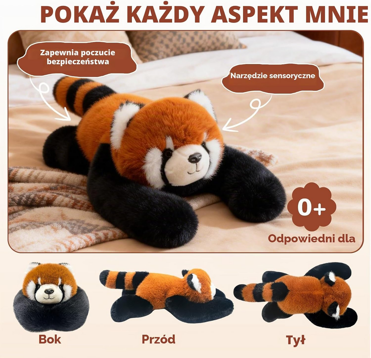Pluszowa panda czerwona 43 cm, 0,41 kg – do przytulania