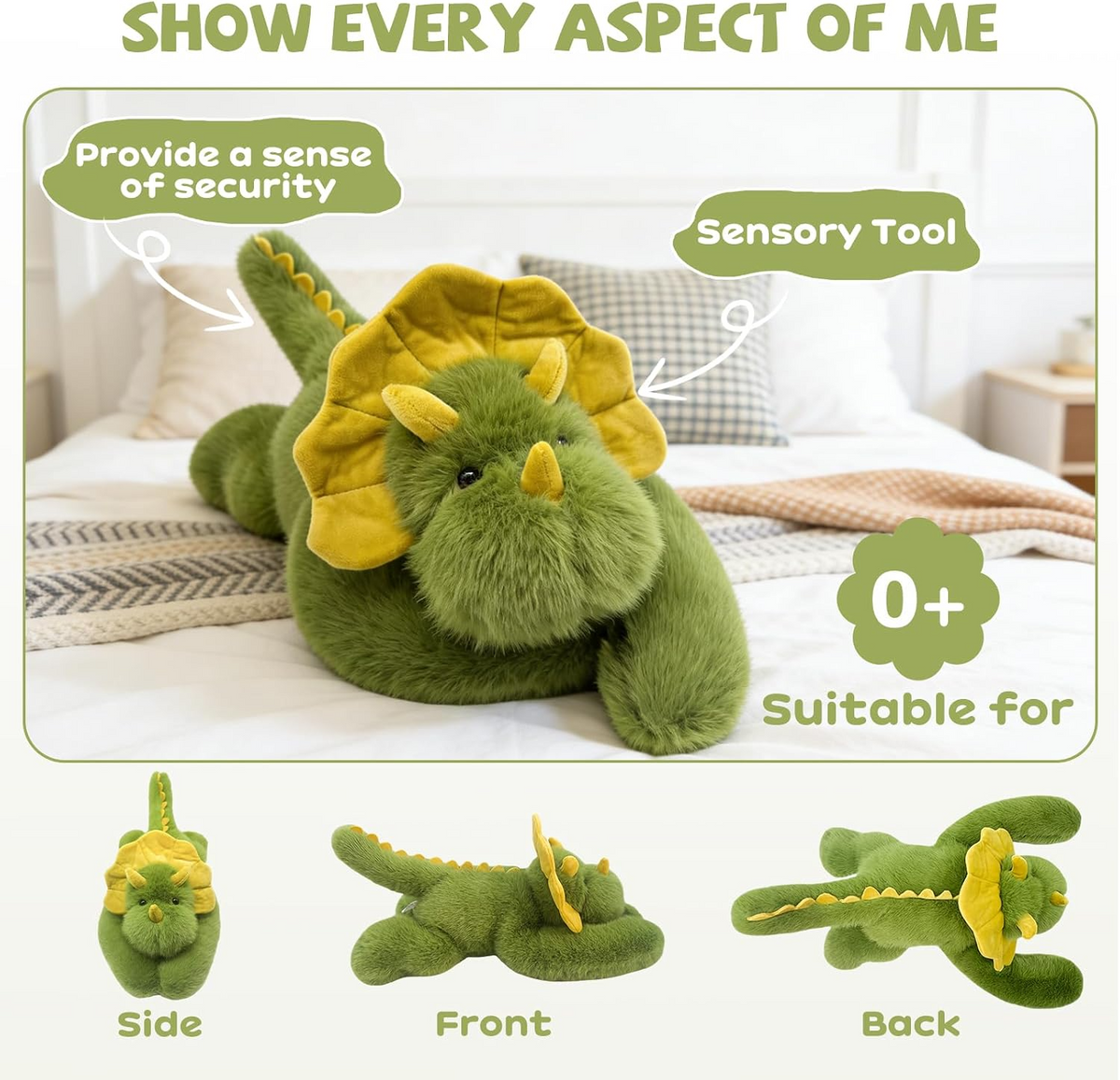 Pluszowy triceratops 43 cm, 0,41 kg – zielony