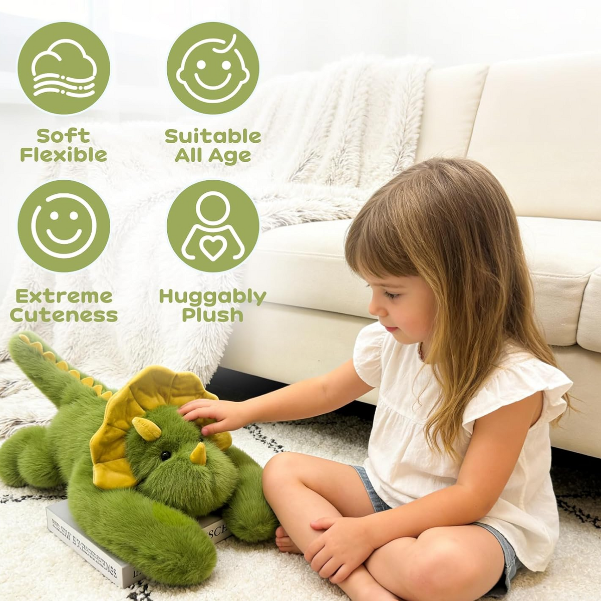 Pluszowy triceratops 43 cm, 0,41 kg – zielony