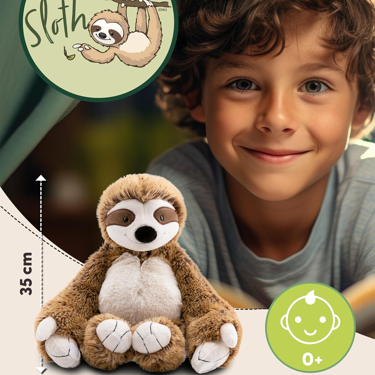 Pluszowy leniwiec Slobby 35 cm z rzepami na łapkach – brązowy