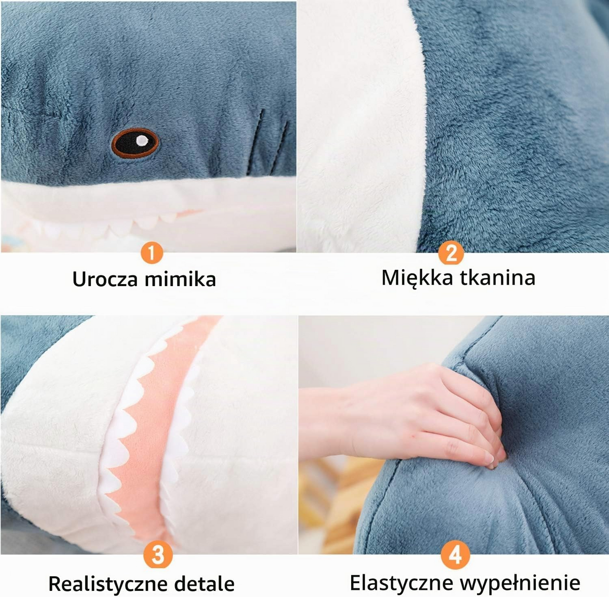 Duża pluszowa zabawka w kształcie rekina 98 cm – miękka poduszka dekoracyjna