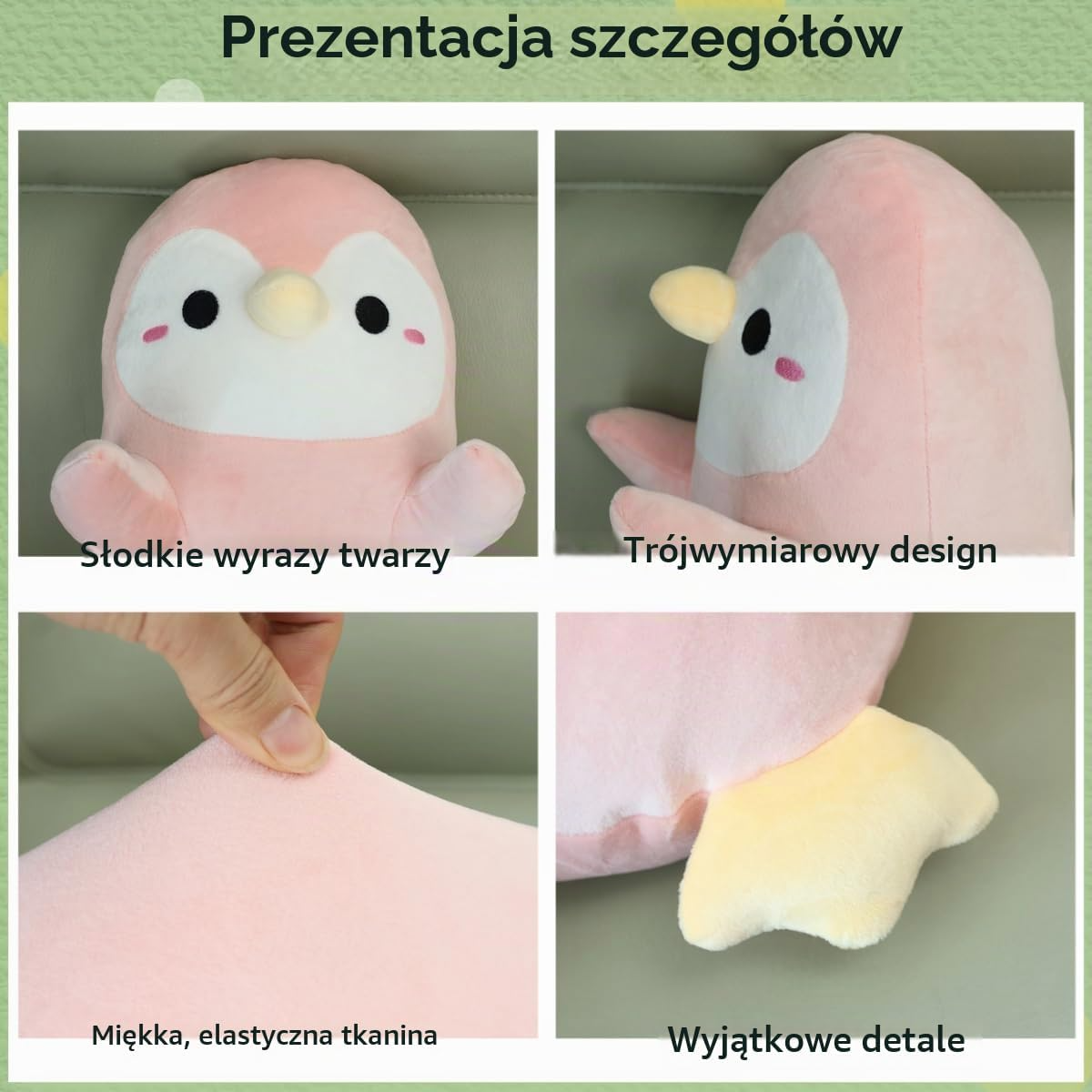 Długi pluszowy pingwin 110 cm – różowa zabawka do przytulania