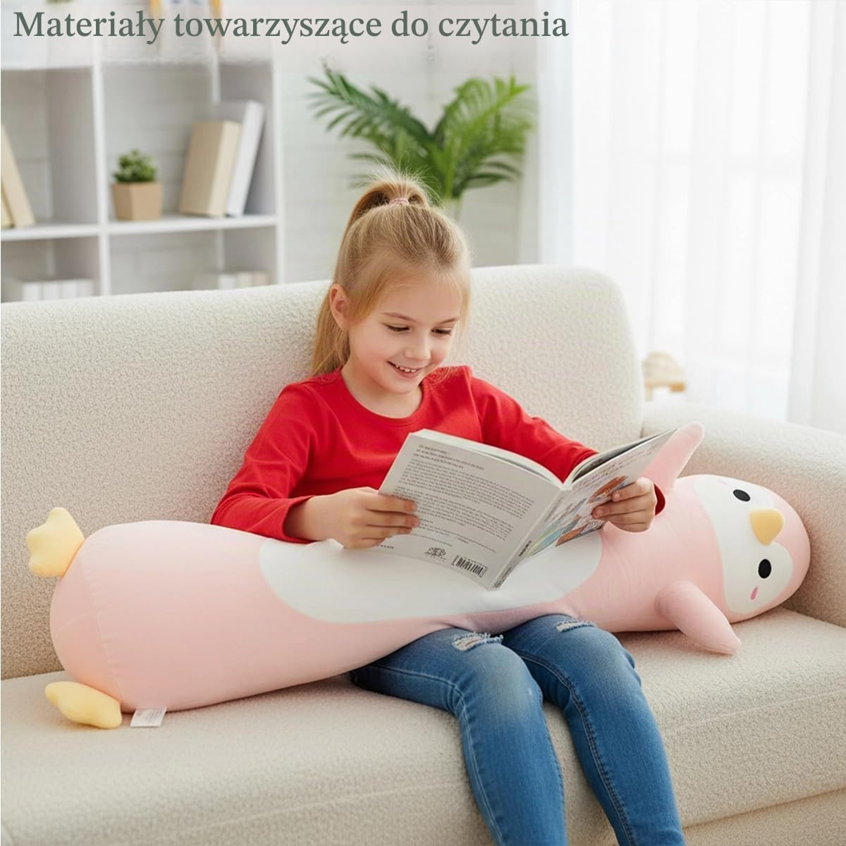 Długi pluszowy pingwin 110 cm – różowa zabawka do przytulania